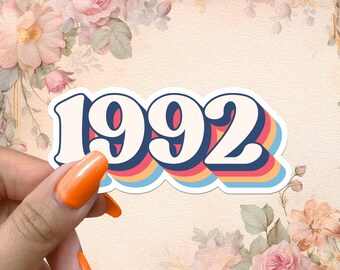 1992 Sticker Year Retro Vintage Groovy Hippie 92 Waterproof Vinyl Stickers Personalized Gifts