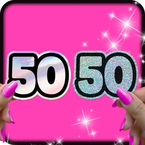 Nummer 50 / holografische of glitterstickers waterdicht gepersonaliseerde cadeaus decor 50e verjaardagsfeestje decoratie / elk nummer