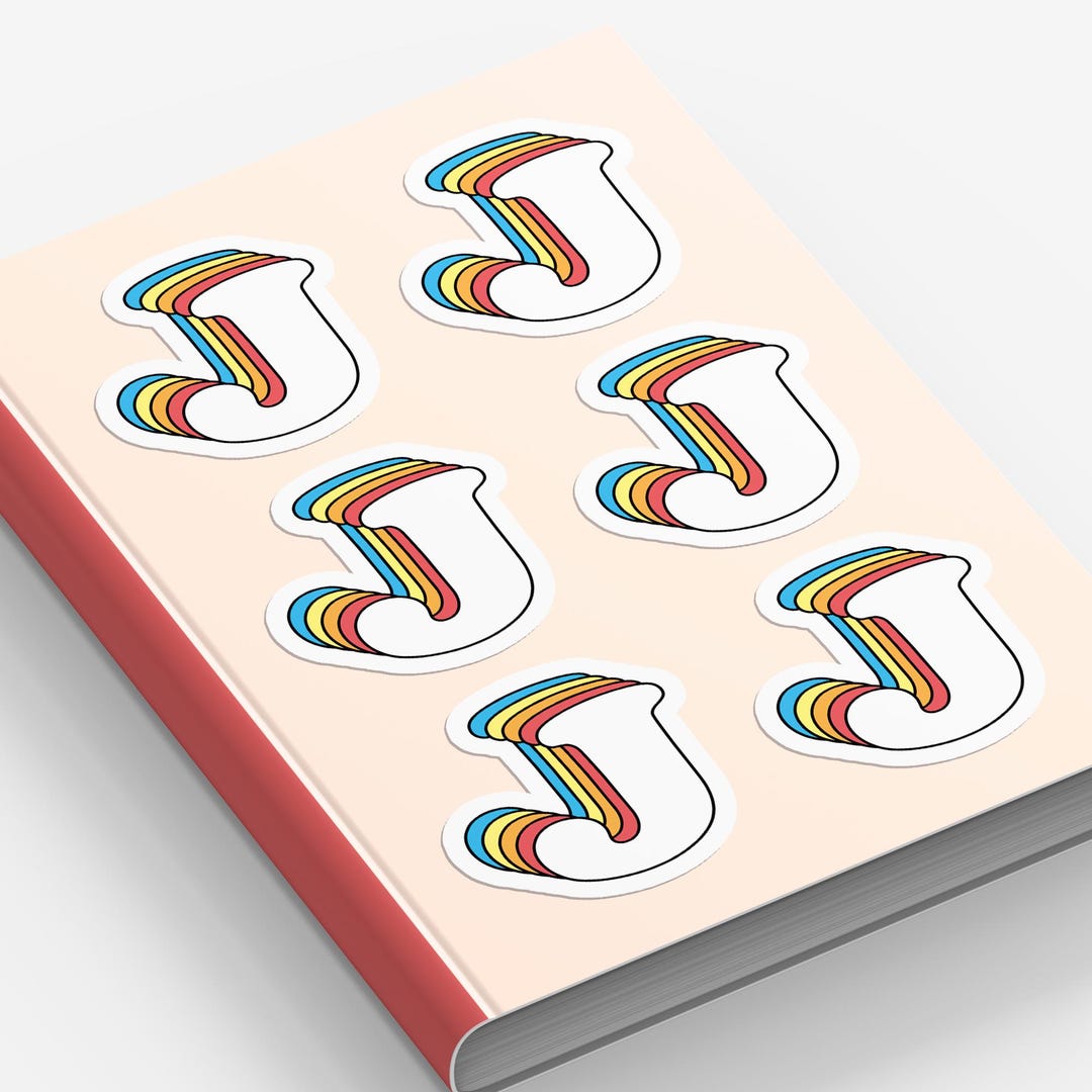 Letter J Sticker Sheet: Waterproof Vinyl Initial Monogram Decal Retro ...