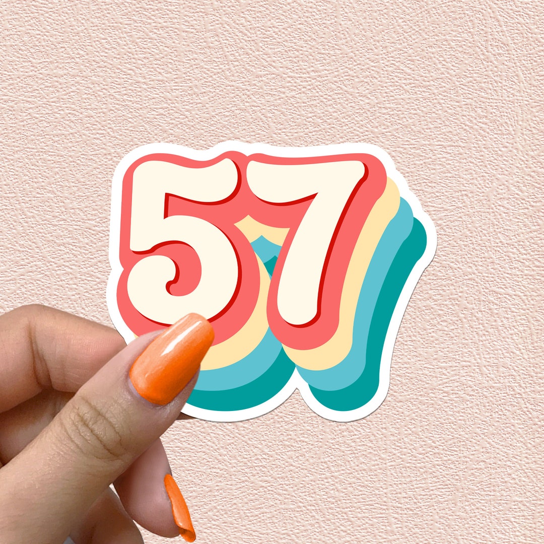 Number 57 Sticker Retro Rainbow Numbers 57th Birthday Decal Year Party ...