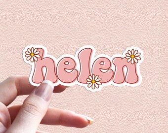 Custom Name Sticker Hippie Flower Retro 70s Groovy Peachy Waterproof Vinyl Stickers Laptop Decal Personalized Gifts Aesthetic