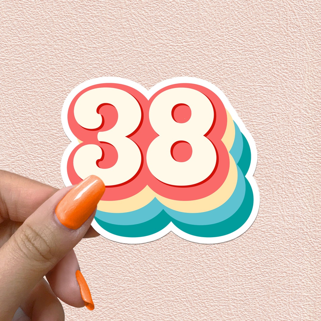 Number 38 Sticker Retro Rainbow Numbers 38th Birthday Decal Year Party ...