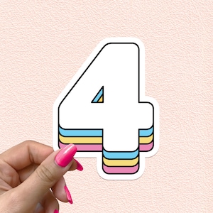Pegatina con el número 4, números retro de arcoíris, calcomanía para el cuarto cumpleaños, decoración para fiesta de cuatro años, regalo del cuarto aniversario, pegatinas de vinilo a prueba de agua
