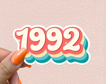 1992 Sticker Year Retro Vintage Groovy Hippie 92 Waterproof Vinyl Stickers Personalized Gifts
