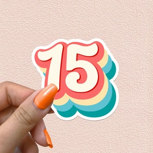 Nummer 15 Sticker Retro Regenboog Nummers 15e Verjaardag Decal Vijftien Jaar Feestdecoratie Verjaardagscadeau Waterdicht Vinyl Stickers