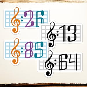 Number Sticker With Treble Clef And Music Notes: Waterproof Vinyl Decals