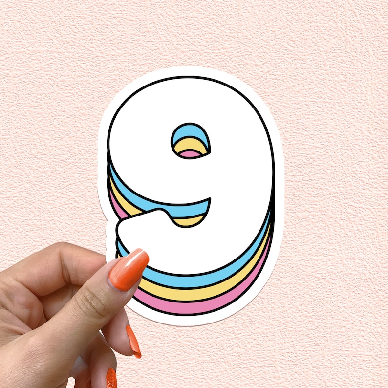 Number 9 Sticker: Retro Rainbow Vinyl Decal, 9th Birthday Party - Etsy