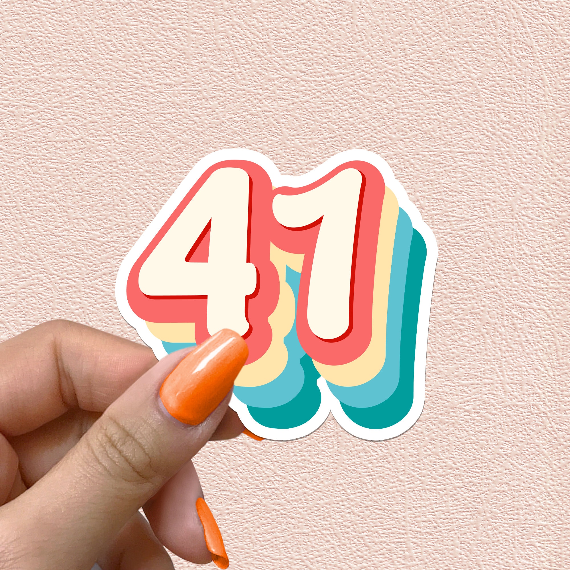Number 41 Sticker Retro Rainbow Numbers 41st Birthday Decal Year Party ...