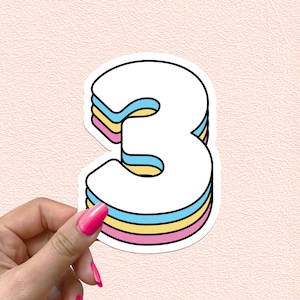Nummer 3 Sticker Retro Regenboog Cijfers 3e Verjaardag Sticker Driejarig Feestdecoratie Derde Verjaardagscadeau Waterdicht Vinyl Stickers