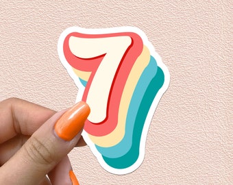 数字7ステッカー レトロレインボーナンバー 7歳の誕生日デカール 7年パーティーデコレーション 7周年記念ギフト 防水ビニールステッカー