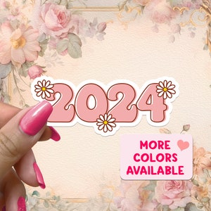 Autocollant 2024 Année Fleur Hippie Groovy Autocollants Vinyle Imperméables Années 70