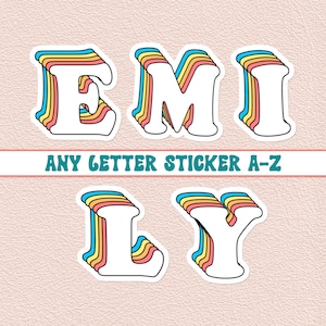 Any Letter Sticker Initial Alphabet Retro Rainbow Waterproof Vinyl Stickers