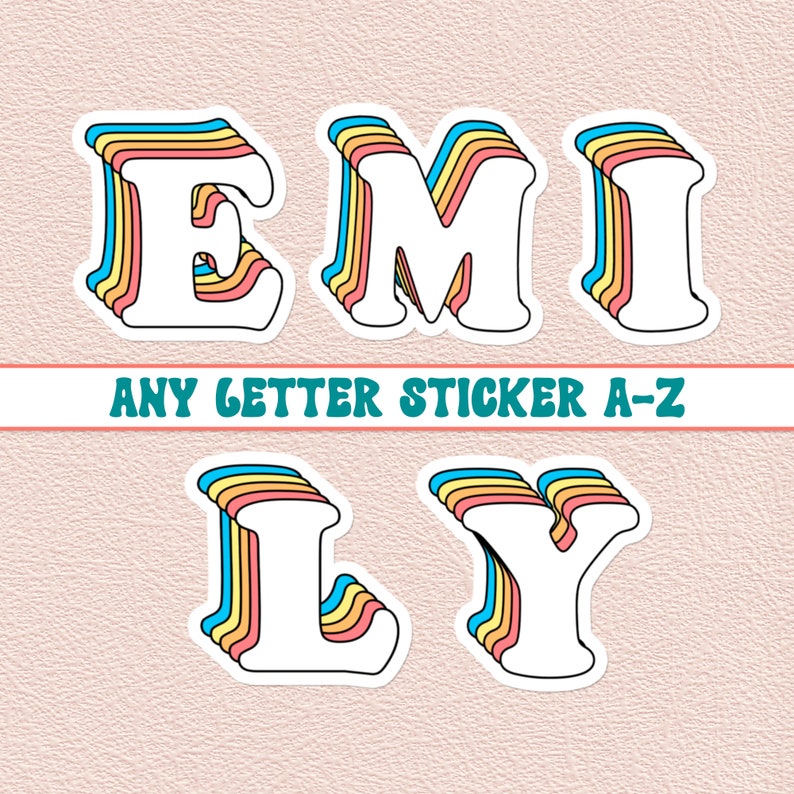 Any Letter Sticker Initial Alphabet Retro Rainbow Waterproof Vinyl ...
