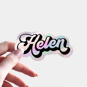 25, 50 or 100 Custom Stickers Holographic Waterproof Retro Vintage Personalized Name or Text Gifts
