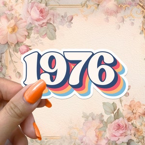 1976 Sticker Year Retro Vintage Groovy Hippie 76 Waterproof Vinyl Stickers Personalized Gifts