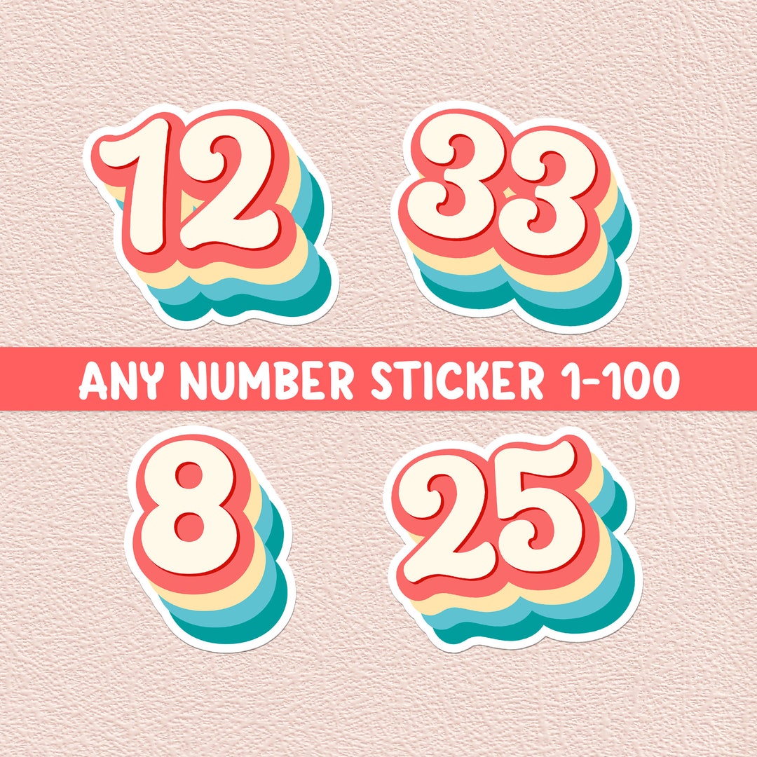 Any Number Sticker Retro Birthday Party Decoration Invitation Rainbow ...