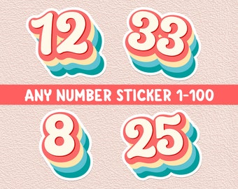 Any Number Sticker Retro Birthday Party Decoration Invitation Rainbow Numbers Decal Waterproof Vinyl Stickers