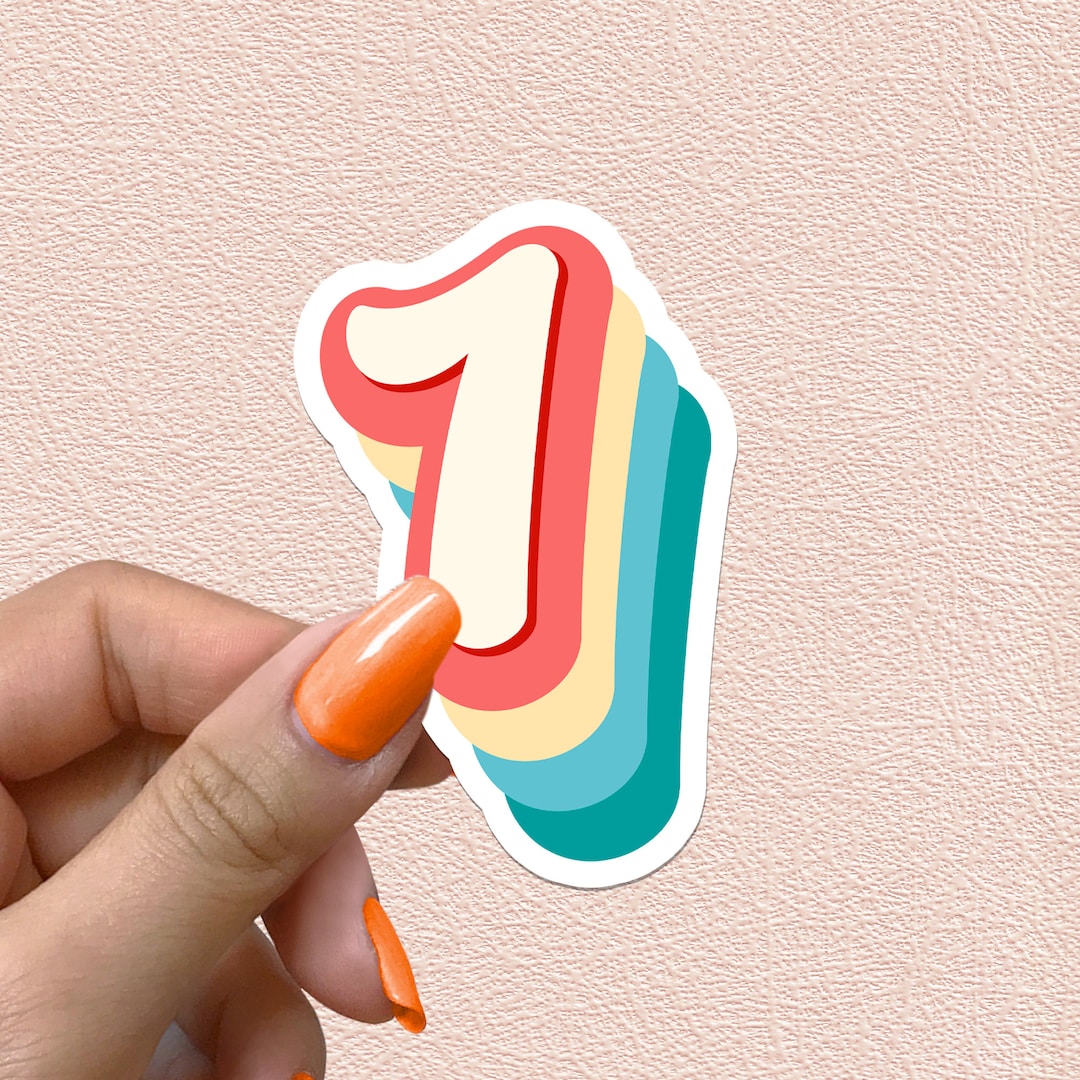 Number 1 Sticker Paper Number 1 Sticker Retro Rainbow Numbers 1st Birthday Decal Year Party ...