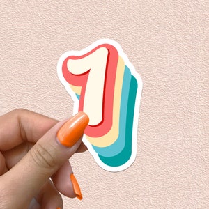 Nummer 1 Sticker Retro Regenboog Nummers 1e Verjaardag Sticker Een Jaar Feestdecoratie Cadeau Eerste Verjaardag Waterdicht Vinyl Stickers