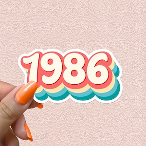 1986 Sticker Year Retro Vintage Groovy Hippie 86 Waterproof Vinyl Stickers Personalized Gifts