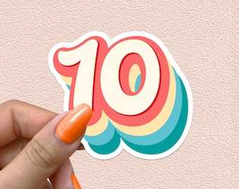 数字 10 ステッカー レトロ レインボー 数字 10歳の誕生日 デカール 10年パーティーデコレーション 記念日ギフト 防水ビニールステッカー
