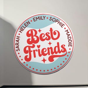 Custom Names Friendship Magnet: Retro Besties Gift