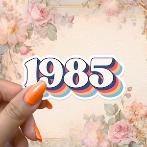 Pegatinas de vinilo impermeables del año 1985, retro, vintage, estilo hippie, 85, regalos personalizados