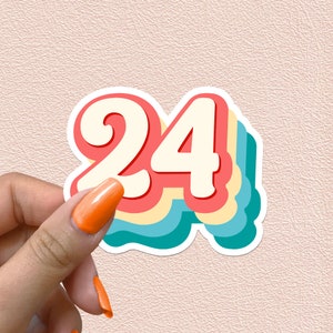 Naklejka z numerem 24 Retro Rainbow Numbers 24th Birthday Decal Year Party Decoration Rocznica Prezent Wodoodporne Naklejki Winylowe