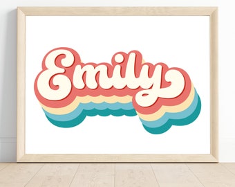 Custom Name Poster, Unframed Wall Art, Personalized Text Print, Retro Rainbow Wall Decor, Name Sign, Nursery Room, Custom Poster Design