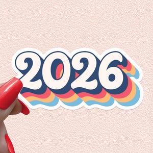 2026 Sticker Year Waterproof 26 Decal New Year Decoration Retro Vintage Decor Happy New Year Gift Journal Planner Groovy Sticker Favors