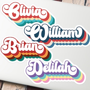 Custom Name Stickers: Retro 70s Style, Waterproof Vinyl Decal