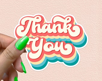 Thank you Sticker Waterproof Vinyl Stickers Gratitude Grateful Apreciation Gift Retro Rainbow