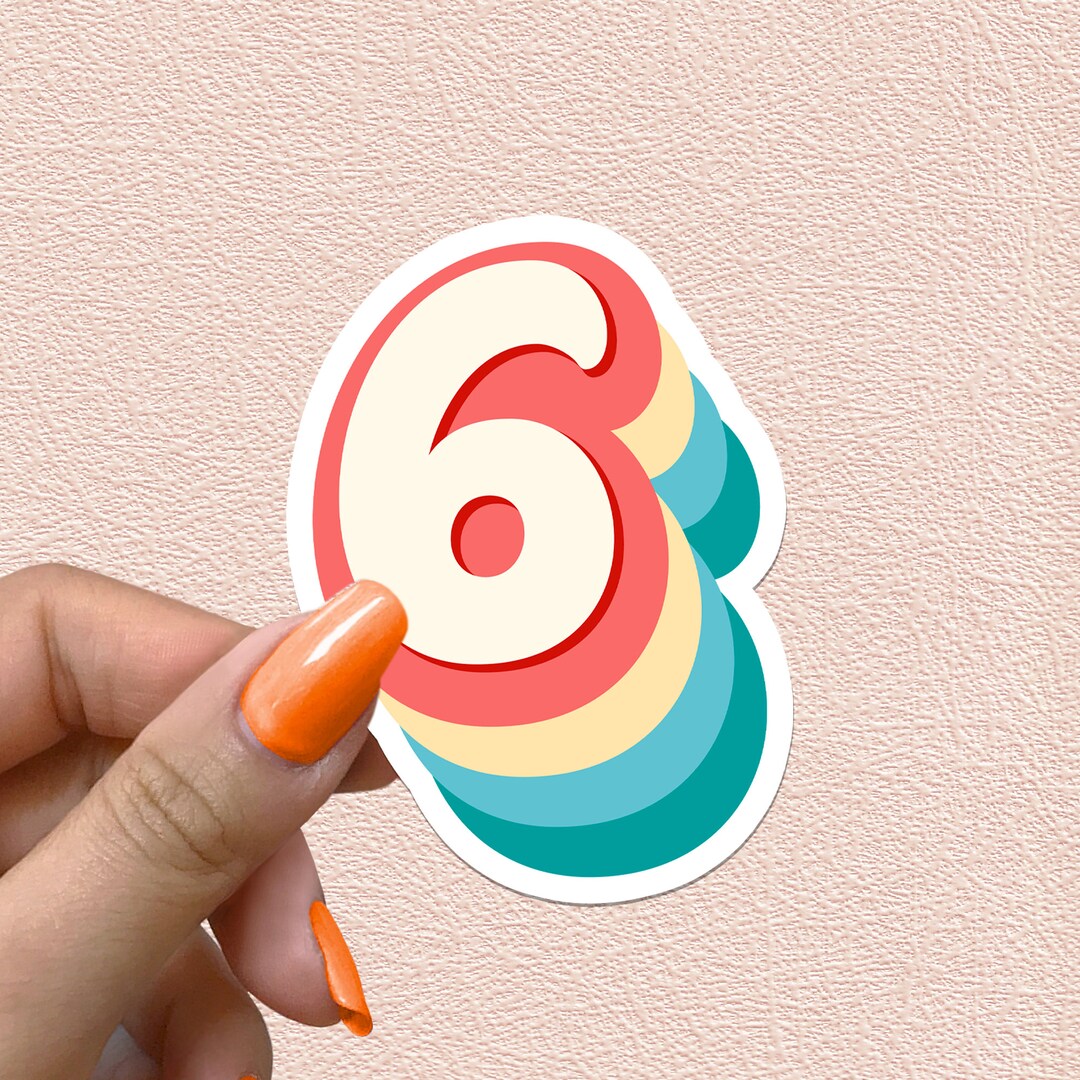 Number 6 Sticker Note Number 6 Sticker Retro Rainbow Numbers 6th Birthday Decal Year Party ...