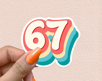 Number 67 Sticker Retro Rainbow Numbers 67th Birthday Decal Year Party Decoration Gift Waterproof