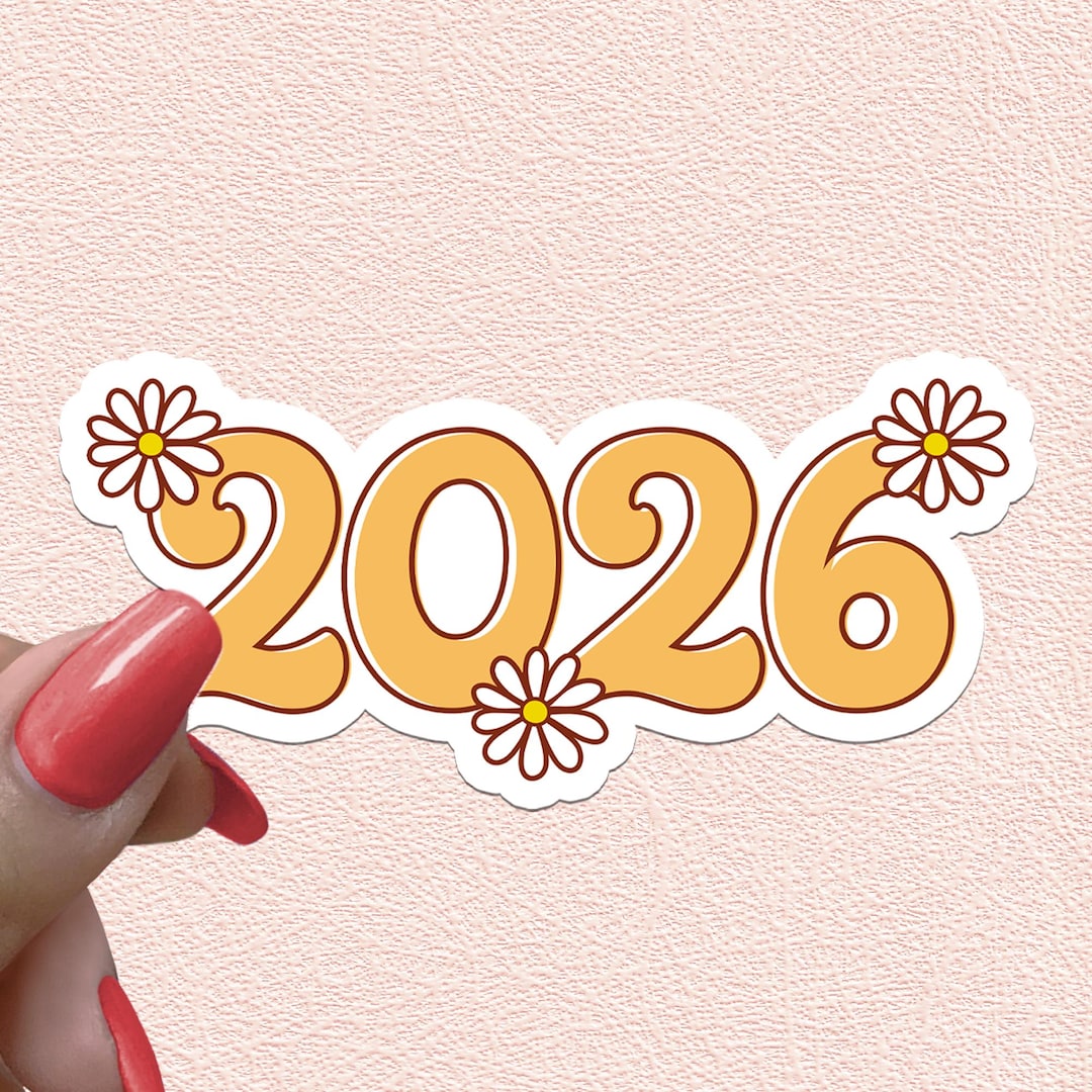 2026 Sticker Year Waterproof 26 Decal Hippie Flowers Happy New