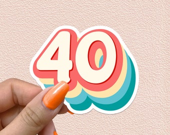 数字 40 ステッカー レトロ レインボー 数字 40歳の誕生日 デカール 年 パーティー デコレーション 記念日 ギフト 防水 ビニール ステッカー