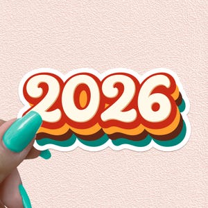 2026 Sticker Year Waterproof 26 Decal New Year Decoration Retro Vintage Decor Happy New Year Gift Journal Planner Groovy Sticker Favors