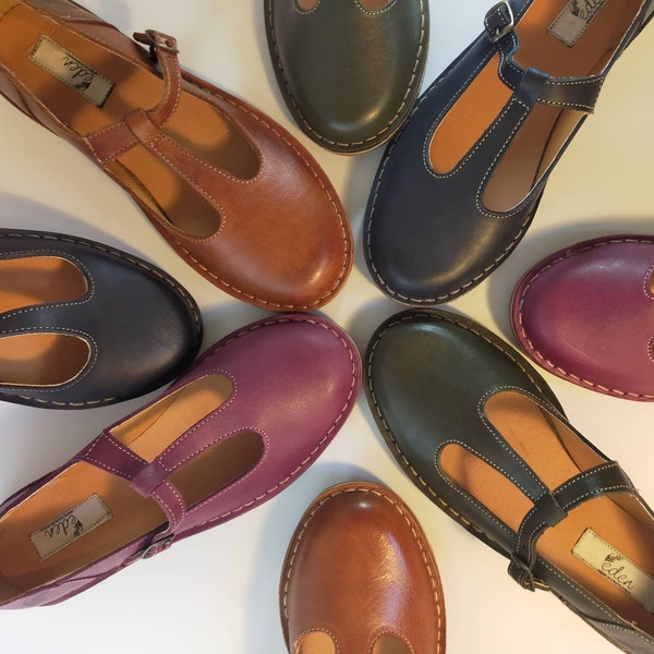 Scarpe ARTISAN Mary Jane, Calzature Eden, Made in Sud Africa, Donna, Collezione Country, Vera Pelle, 4 colori