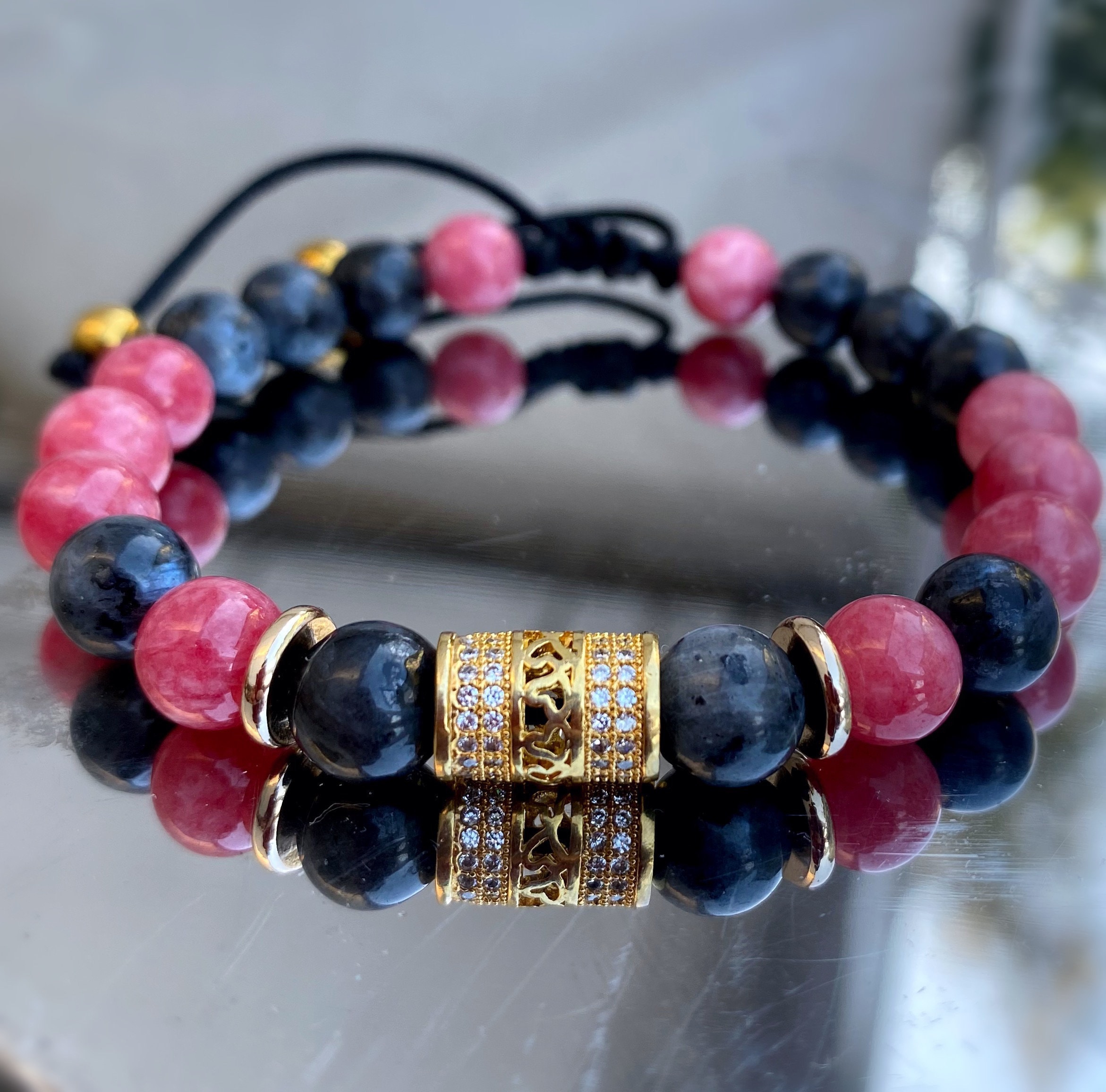 Unisex beaded bracelet, pink bracelet, gray bracelet, gift for her