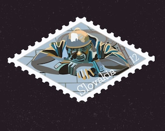 Slovakia Travel Stamp Sticker | Cumil Man In a Hole Street Art, Bratislava, | Destination Vacation Decal | Suitcase, Laptop, Scrapbook