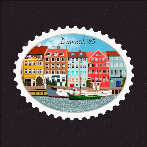 Dänemark Reise Stempel Sticker | Kopenhagen, Skandinavien, Nyhavn, Kongens Nytorv, Viking | Urlaub & Ziel Aufkleber | Koffer, Sammelalbum