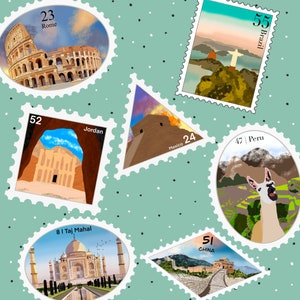 Wonders of the World Sticker | Taj Mahal, Great Wall, Petra, Machu Picchu | Destination & Vacation Decal | Suitcase, Laptop, Scrapbook