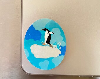 Tom the Penguin Sticker | Cute Penguin Decal | Happy, Jumping Penguin on Ice | Journal, Laptop, & Water Bottle Sticker | Water Animal