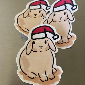 Santa Bunny Sticker | Waterproof Dwarf Rabbit Sticker | Holiday, Christmas | Gift for Animal Lovers | Laptop, Water Bottle, Journal Sticker