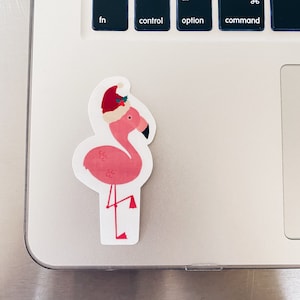 Christmas Flamingo Glossy Sticker | Tropical Beach Christmas Holiday | Laptop, Water Bottle, HydroFlask, Gift Sticker | Santa Animal Bird