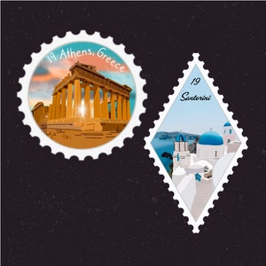 Greece Travel Stamp Sticker | Greece, Parthenon, Santorini, Ephesus, Athens | Destination & Vacation Decal | Suitcase, Laptop, Scrapbook