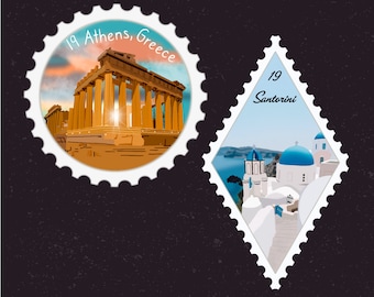 Greece Travel Stamp Sticker | Greece, Parthenon, Santorini, Ephesus, Athens | Destination & Vacation Decal | Suitcase, Laptop, Scrapbook