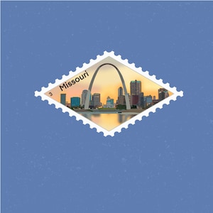 Missouri Travel Stamp Sticker | St. Louis, Mississippi River, Gateway Arch | Destination & Vacation Decal | Suitcase, Laptop, Scrapbook