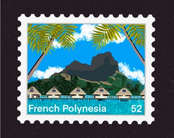 French Polynesia Travel Stamp Sticker | Pape'ete, Bora Bora, Tahiti, Moorea | Vacation & Destination Decal | Suitcase, Scrapbook, Laptop