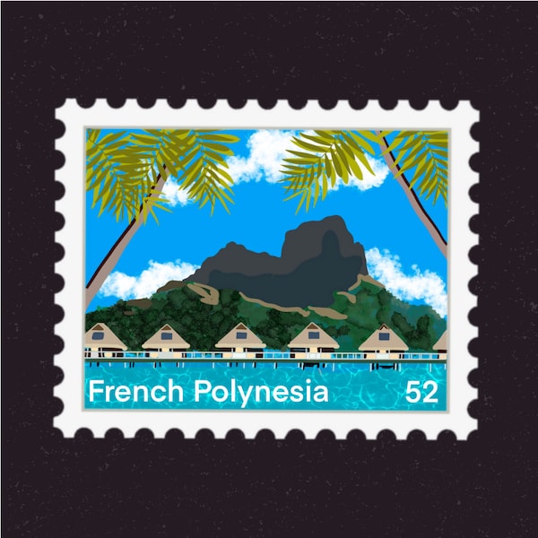 French Polynesia Travel Stamp Sticker | Pape'ete, Bora Bora, Tahiti, Moorea | Vacation & Destination Decal | Suitcase, Scrapbook, Laptop
